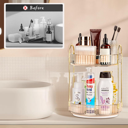 360 Rotating Makeup Organizer, 2 Tier Lazy Susan Bathroom Counter Organizer, Skincare Organizers, Spinning Perfume Organizer & Vanity Organizer Countertop (Classic Grey, 2 Tier)