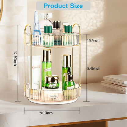 360 Rotating Makeup Organizer, 2 Tier Lazy Susan Bathroom Counter Organizer, Skincare Organizers, Spinning Perfume Organizer & Vanity Organizer Countertop (Classic Grey, 2 Tier)