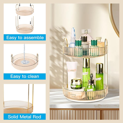 360 Rotating Makeup Organizer, 2 Tier Lazy Susan Bathroom Counter Organizer, Skincare Organizers, Spinning Perfume Organizer & Vanity Organizer Countertop (Classic Grey, 2 Tier)