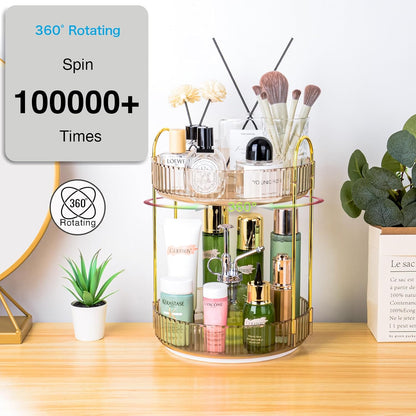 360 Rotating Makeup Organizer, 2 Tier Lazy Susan Bathroom Counter Organizer, Skincare Organizers, Spinning Perfume Organizer & Vanity Organizer Countertop (Classic Grey, 2 Tier)