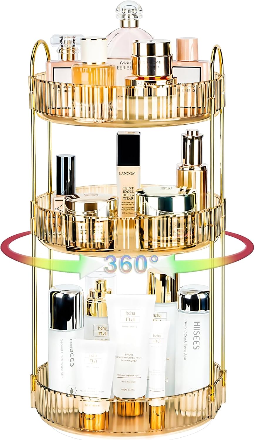 360 Rotating Makeup Organizer, 2 Tier Lazy Susan Bathroom Counter Organizer, Skincare Organizers, Spinning Perfume Organizer & Vanity Organizer Countertop (Classic Grey, 2 Tier)