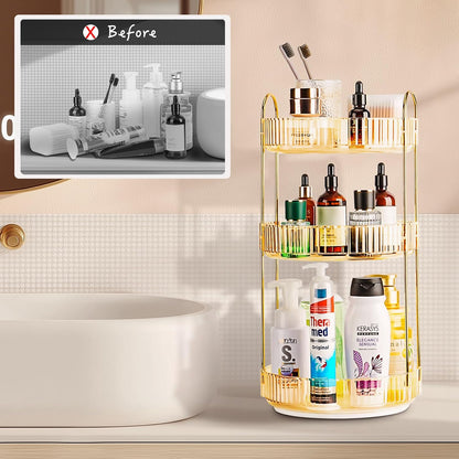 360 Rotating Makeup Organizer, 2 Tier Lazy Susan Bathroom Counter Organizer, Skincare Organizers, Spinning Perfume Organizer & Vanity Organizer Countertop (Classic Grey, 2 Tier)
