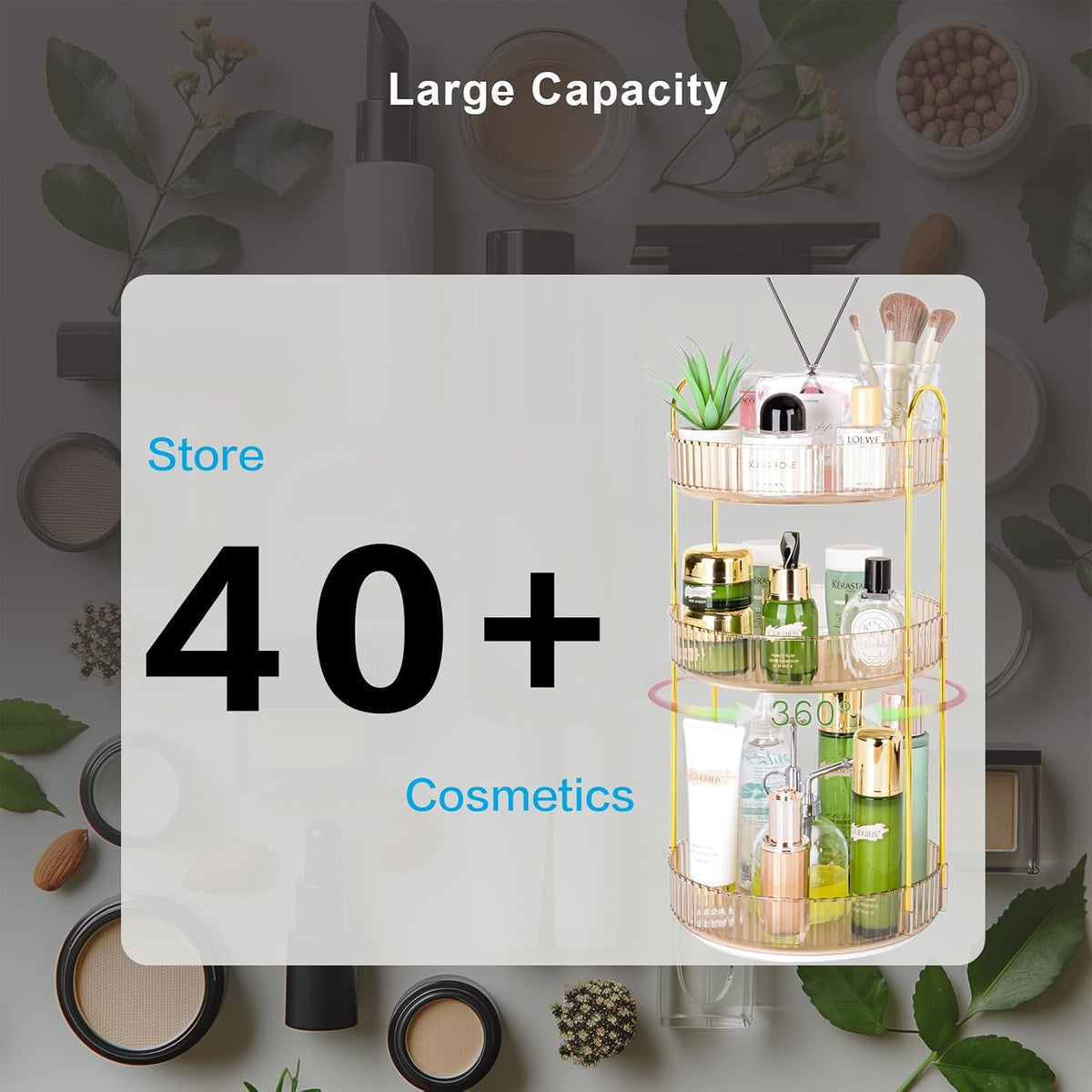 360 Rotating Makeup Organizer, 2 Tier Lazy Susan Bathroom Counter Organizer, Skincare Organizers, Spinning Perfume Organizer & Vanity Organizer Countertop (Classic Grey, 2 Tier)
