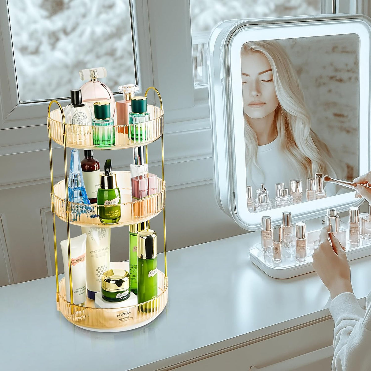 360 Rotating Makeup Organizer, 2 Tier Lazy Susan Bathroom Counter Organizer, Skincare Organizers, Spinning Perfume Organizer & Vanity Organizer Countertop (Classic Grey, 2 Tier)