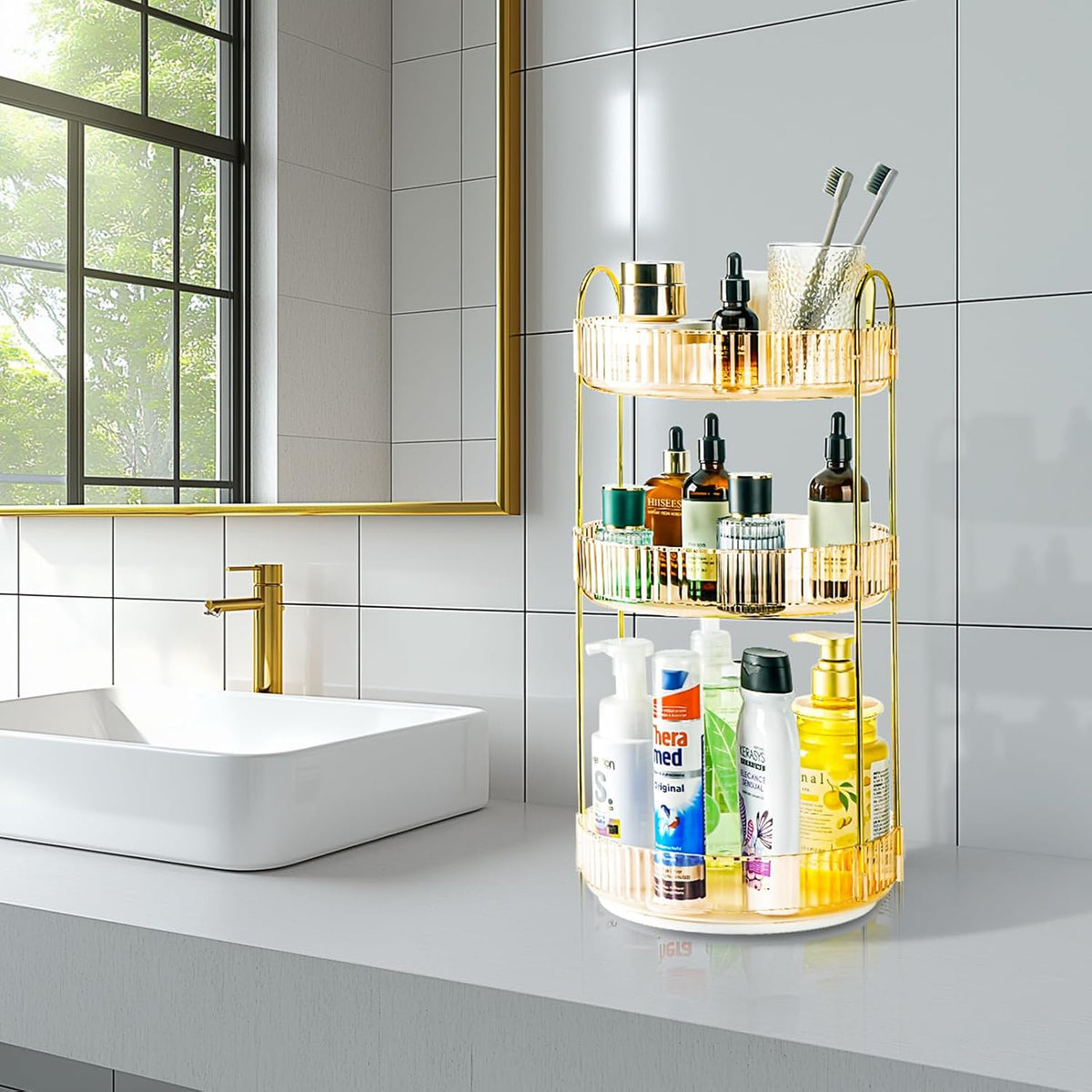 360 Rotating Makeup Organizer, 2 Tier Lazy Susan Bathroom Counter Organizer, Skincare Organizers, Spinning Perfume Organizer & Vanity Organizer Countertop (Classic Grey, 2 Tier)