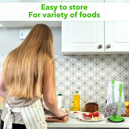 12 Pack Baggy Rack Stand Adjustable Freezer Bag Holder Stand Zipper Bag Holder for Filling With No Food Spills or Kitchen Mess (Green)