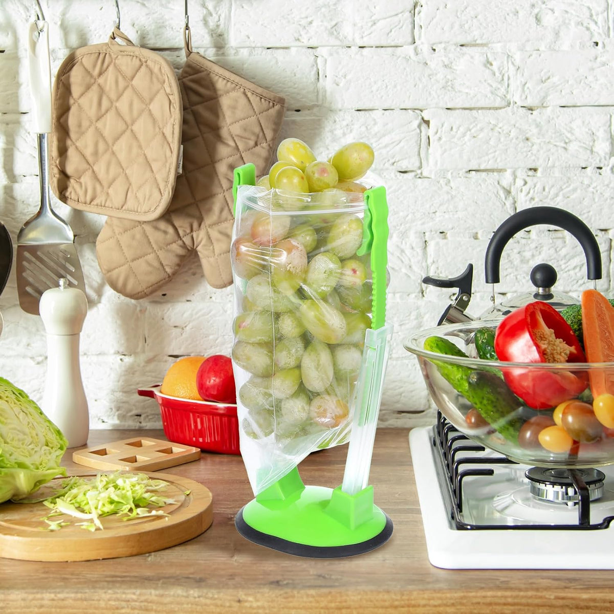 12 Pack Baggy Rack Stand Adjustable Freezer Bag Holder Stand Zipper Bag Holder for Filling With No Food Spills or Kitchen Mess (Green)