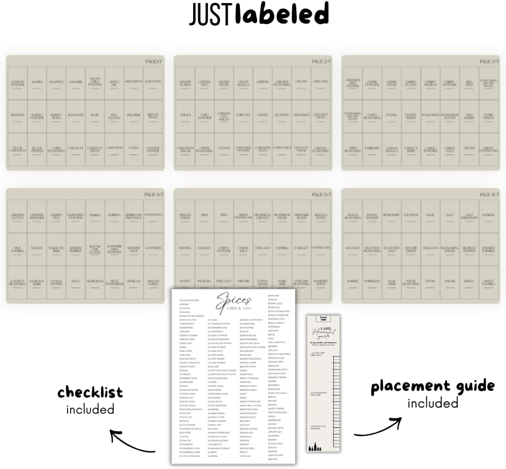 Spice Labels - 168 Aesthetic Beige Spice Labels for Jars - Waterproof Stickers for Spice containers - Preprinted Minmalist Oilproof Herbs & Seasoning Labels