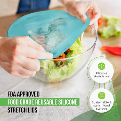 Reusable Silicone Stretch Lids for Food Storage in Fridge - Elastic Heat-Resistant Bowl Covers, Cups, Cans, Jars - Universal Food Grade Lid for Round and Rectangle Containers -7 Pack