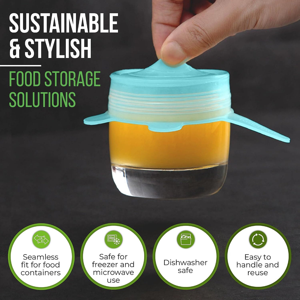 Reusable Silicone Stretch Lids for Food Storage in Fridge - Elastic Heat-Resistant Bowl Covers, Cups, Cans, Jars - Universal Food Grade Lid for Round and Rectangle Containers -7 Pack
