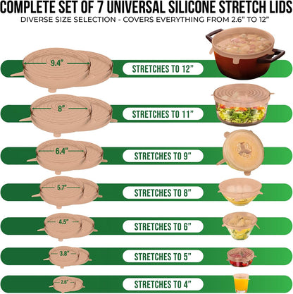 Reusable Silicone Stretch Lids for Food Storage in Fridge - Elastic Heat-Resistant Bowl Covers, Cups, Cans, Jars - Universal Food Grade Lid for Round and Rectangle Containers -7 Pack