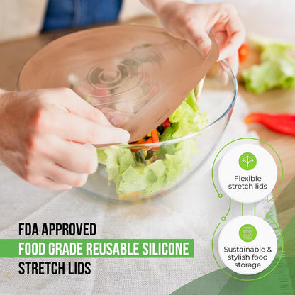 Reusable Silicone Stretch Lids for Food Storage in Fridge - Elastic Heat-Resistant Bowl Covers, Cups, Cans, Jars - Universal Food Grade Lid for Round and Rectangle Containers -7 Pack