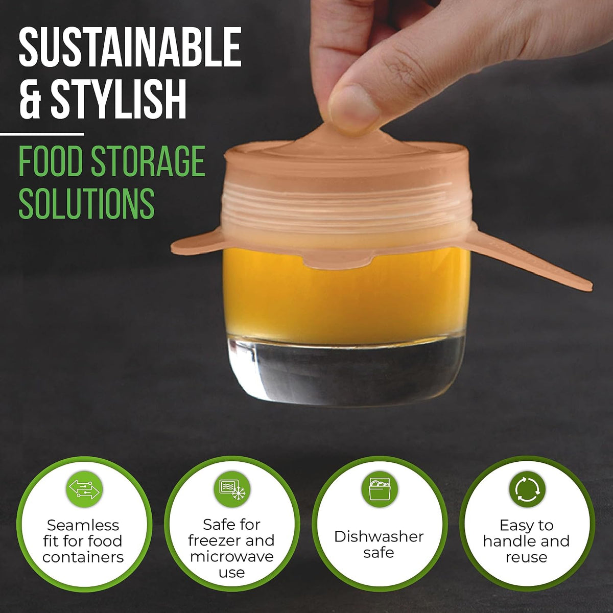 Reusable Silicone Stretch Lids for Food Storage in Fridge - Elastic Heat-Resistant Bowl Covers, Cups, Cans, Jars - Universal Food Grade Lid for Round and Rectangle Containers -7 Pack