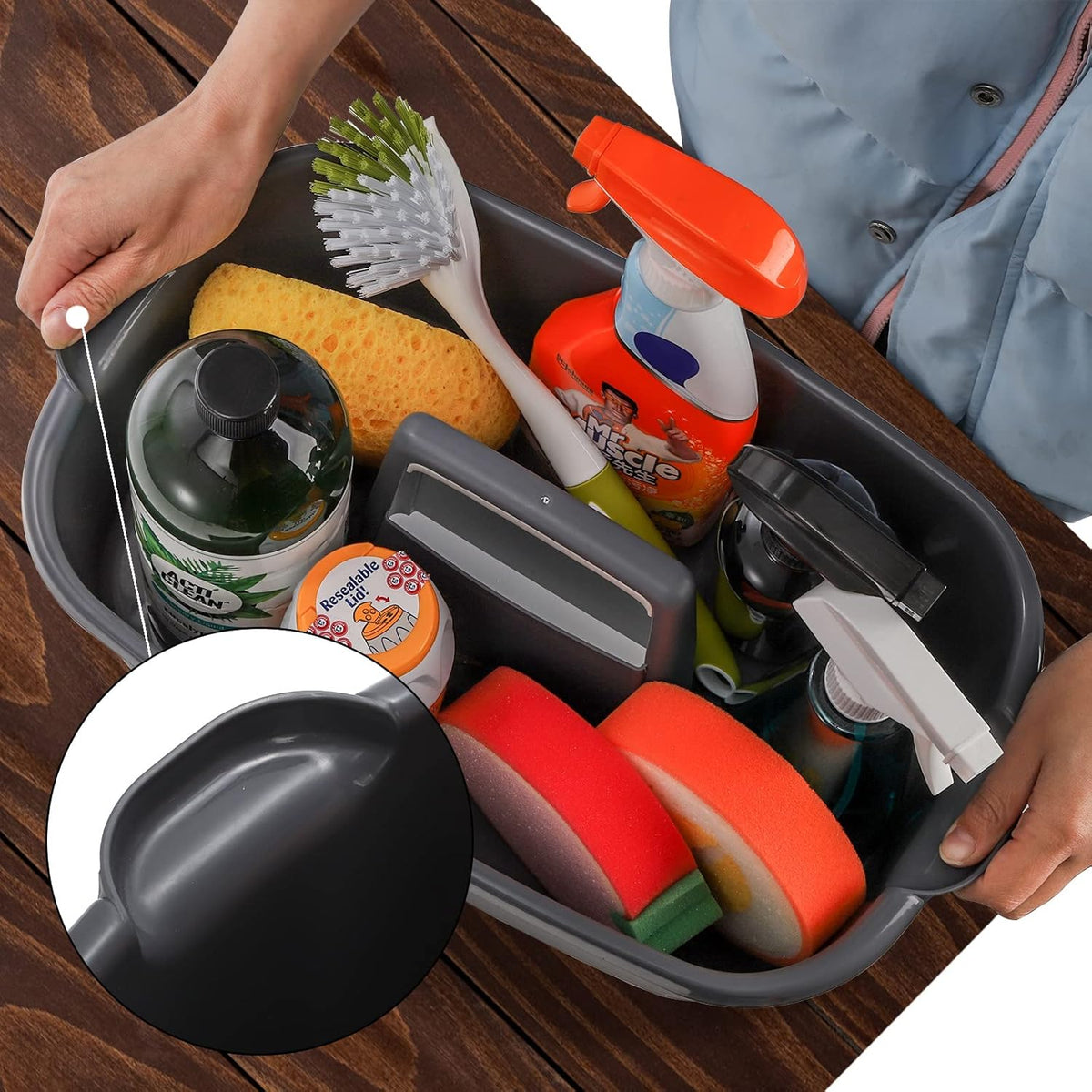 2 Pack Cleaning Supplies Caddy, Large Plastic Cleaning Supply Organizer Bin with Handle, Cleaning Bucket Housekeeping Shower Tote Caddy Under Sink Tool Storage Basket for Dorm, Garden, Bathroom