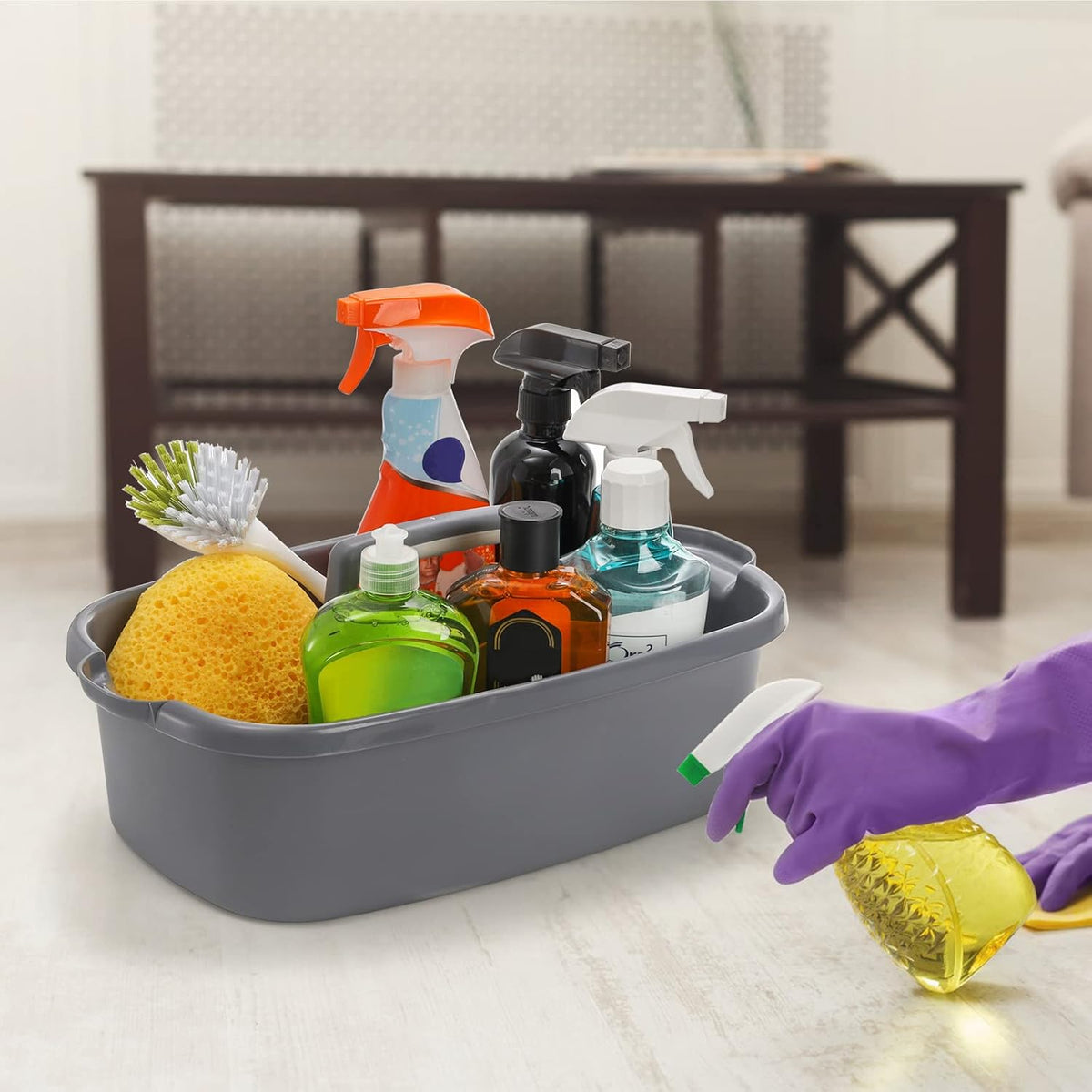 2 Pack Cleaning Supplies Caddy, Large Plastic Cleaning Supply Organizer Bin with Handle, Cleaning Bucket Housekeeping Shower Tote Caddy Under Sink Tool Storage Basket for Dorm, Garden, Bathroom
