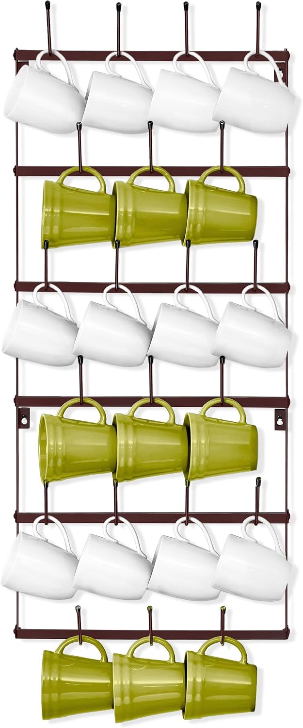 Wall Mug Rack, Coffee Mug Display for Coffee Station (Small, Brown)