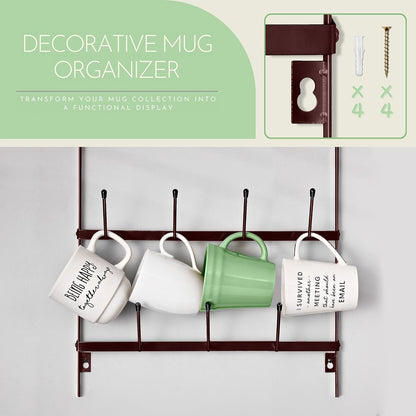 Wall Mug Rack, Coffee Mug Display for Coffee Station (Small, Brown)
