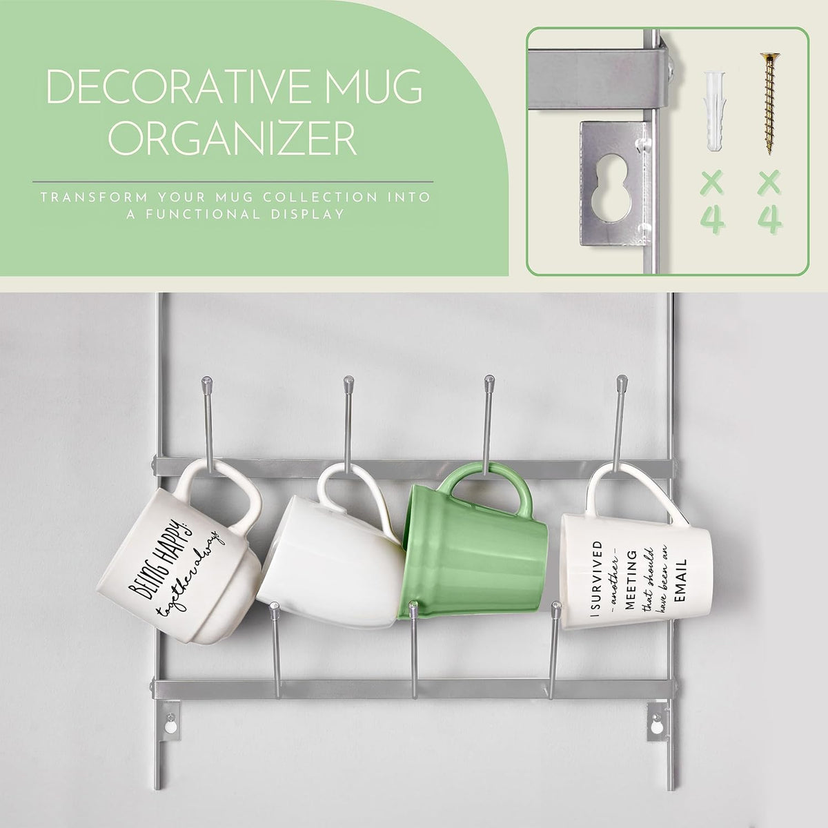 Wall Mug Rack, Coffee Mug Display for Coffee Station (Small, Brown)