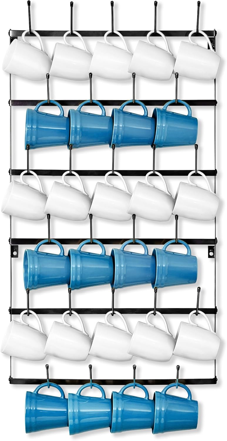 Wall Mug Rack, Coffee Mug Display for Coffee Station (Small, Brown)