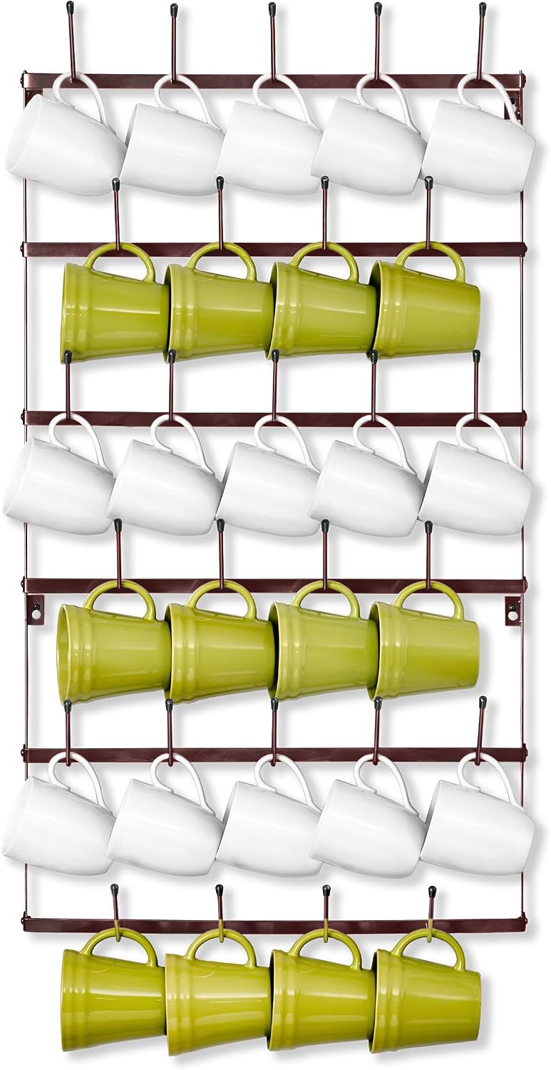 Wall Mug Rack, Coffee Mug Display for Coffee Station (Small, Brown)