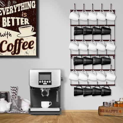 Wall Mug Rack, Coffee Mug Display for Coffee Station (Small, Brown)