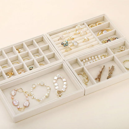 8 Pack Velvet Jewelry Trays, Stackable Jewelry Organizer Trays for Drawers, Beige Jewelry Storage and Display Tray Inserts for Necklaces, Rings, Earrings