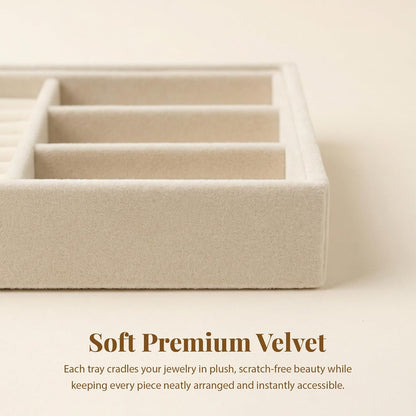 8 Pack Velvet Jewelry Trays, Stackable Jewelry Organizer Trays for Drawers, Beige Jewelry Storage and Display Tray Inserts for Necklaces, Rings, Earrings