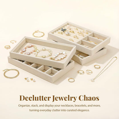 8 Pack Velvet Jewelry Trays, Stackable Jewelry Organizer Trays for Drawers, Beige Jewelry Storage and Display Tray Inserts for Necklaces, Rings, Earrings