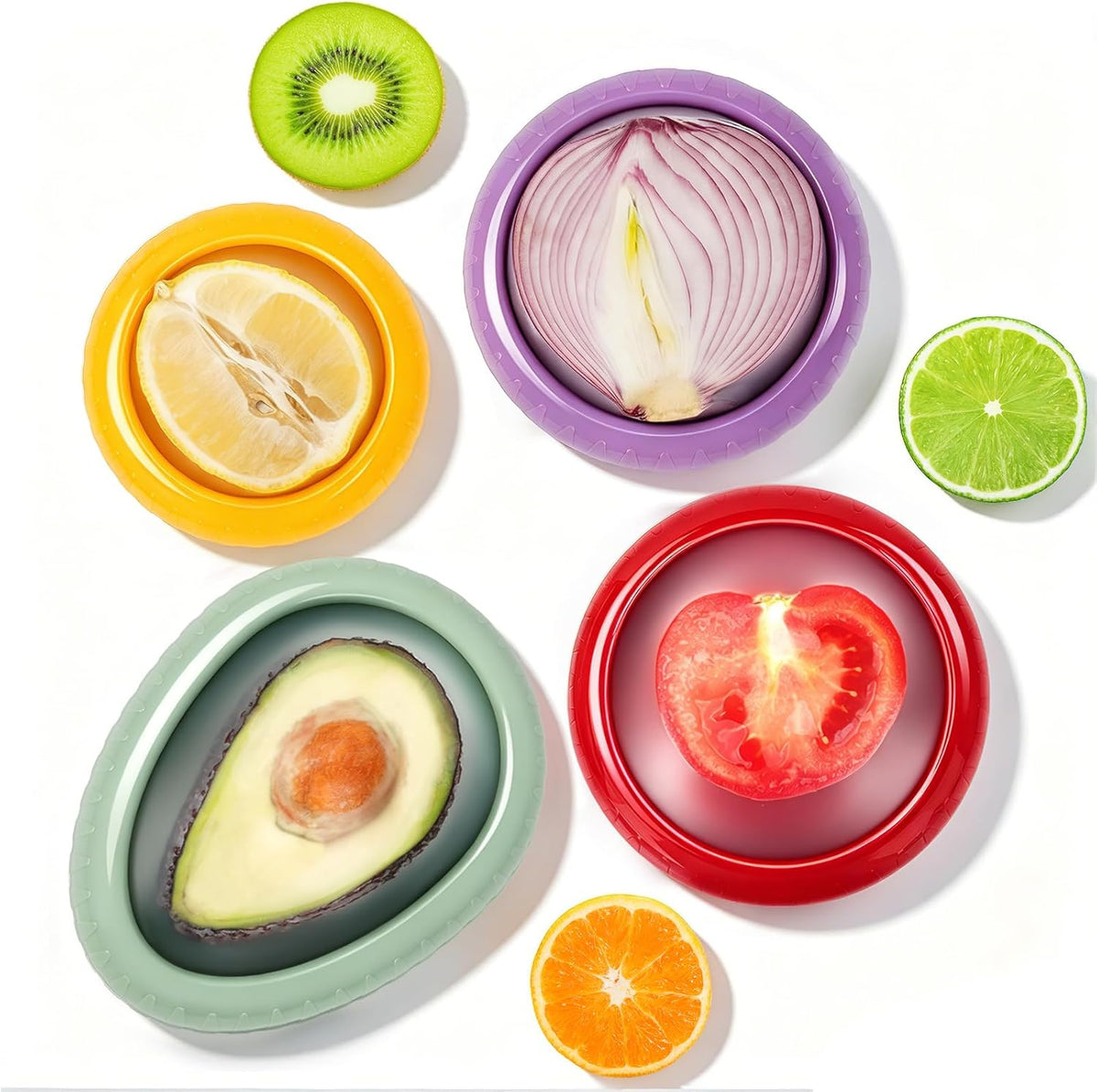 Avocado Saver and Tomato Holder - Set of 4 Reusable Storage Containers for Fridge - Ideal for Garlic, Onions, Lemons, and Potatoes