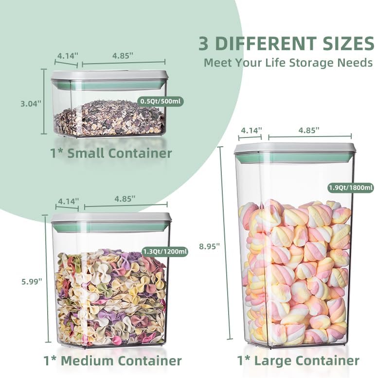 Airtight Food Storage Container Sets with Lids Pop Containers for Kitchen Pantry Organization BPA-Free Stackable Kitchen Storage Containers for Cereal Flour Sugar (0.5, 1.2, 1.8qt)*2