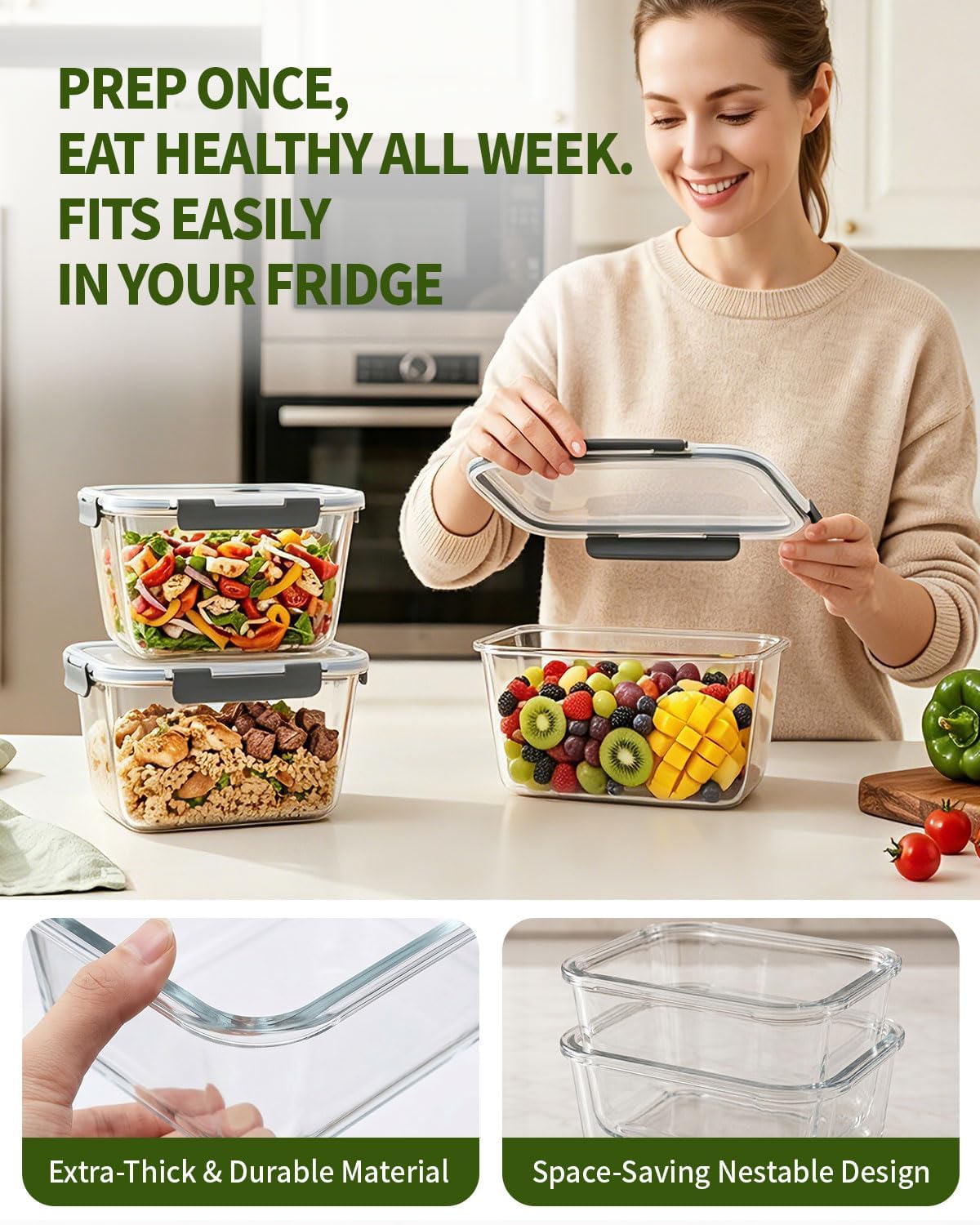 Airtight Food Storage Container Sets with Lids Pop Containers for Kitchen Pantry Organization BPA-Free Stackable Kitchen Storage Containers for Cereal Flour Sugar (0.5, 1.2, 1.8qt)*2