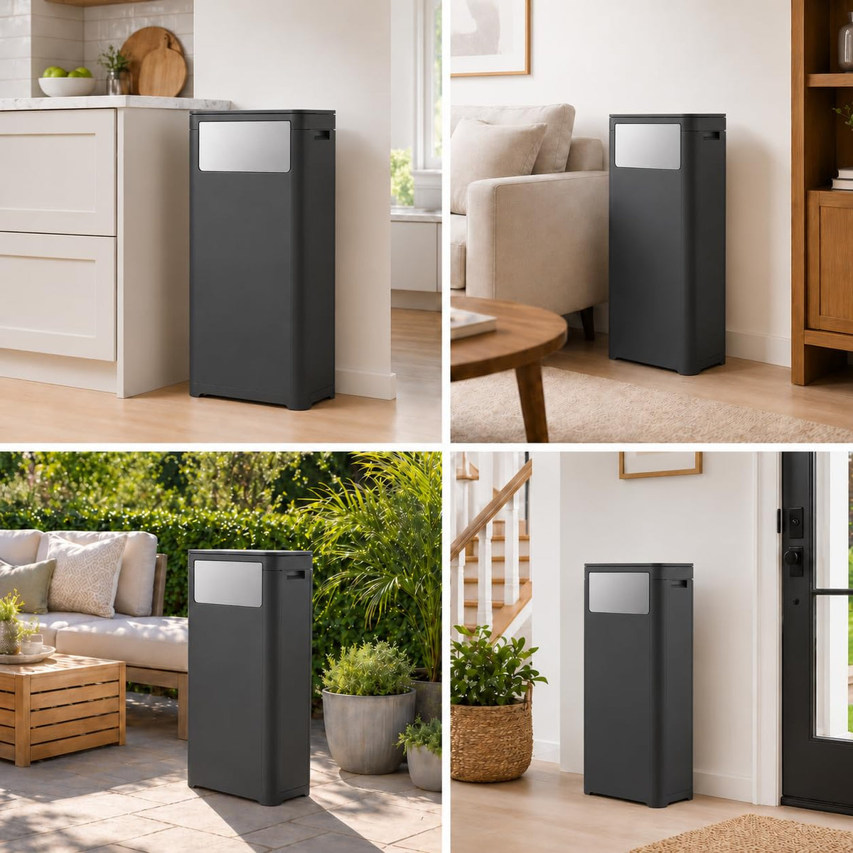 Bathroom Tall Skinny Trash Can with Lid, Balck, 6gallon