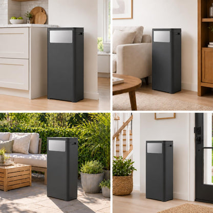 Bathroom Tall Skinny Trash Can with Lid, Balck, 6gallon