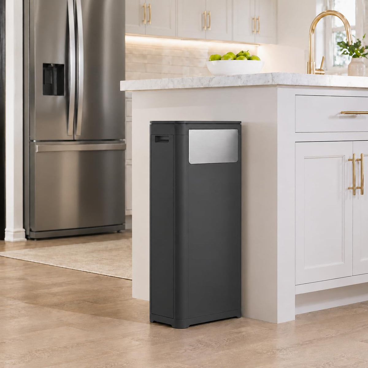 Bathroom Tall Skinny Trash Can with Lid, Balck, 6gallon