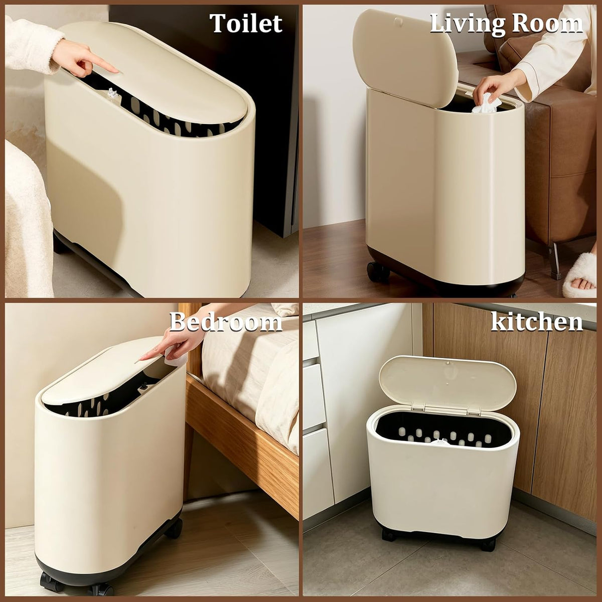 Bathroom Tall Skinny Trash Can with Lid, Balck, 6gallon