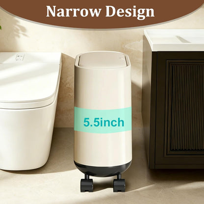 Bathroom Tall Skinny Trash Can with Lid, Balck, 6gallon