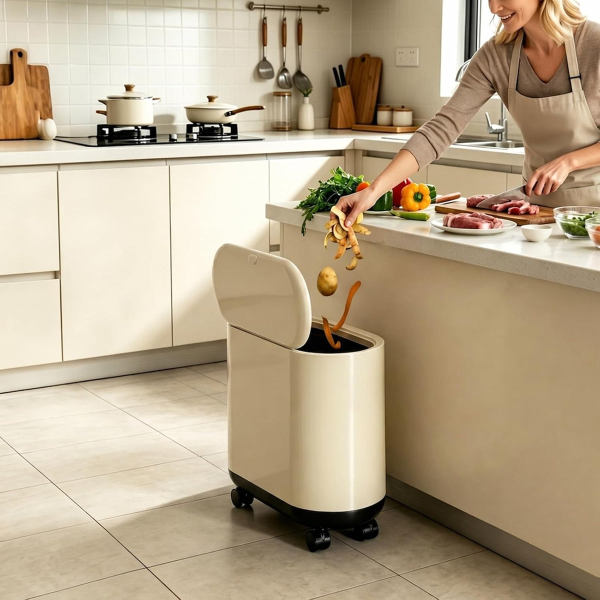 Bathroom Tall Skinny Trash Can with Lid, Balck, 6gallon
