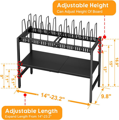 2-Tier Pots and Pans Organizer Under Cabinet,Expandable Pots Lid Organizers Inside Cabinet,Adjustable Metal Storage Shelves Organizer Rack with 10 Dividers For Kitchen Pantry Organization and Storage
