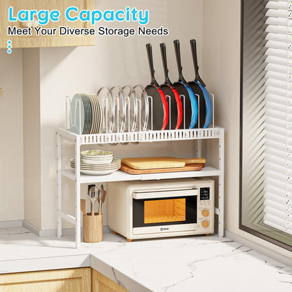 2-Tier Pots and Pans Organizer Under Cabinet,Expandable Pots Lid Organizers Inside Cabinet,Adjustable Metal Storage Shelves Organizer Rack with 10 Dividers For Kitchen Pantry Organization and Storage