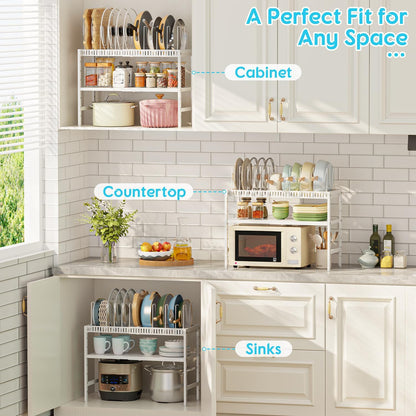 2-Tier Pots and Pans Organizer Under Cabinet,Expandable Pots Lid Organizers Inside Cabinet,Adjustable Metal Storage Shelves Organizer Rack with 10 Dividers For Kitchen Pantry Organization and Storage