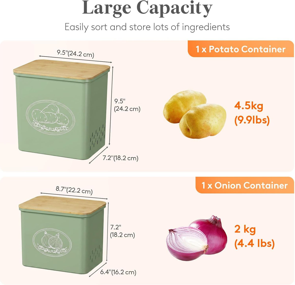 Plastic Potato and Onion Storage Bin, Stackable Garlic Keeper with Aerating Holes and Lid, Vegetable Container Box for Pantry Countertop, White, 24 x 18 x 24 cm/9.5 x 7 x 9.5 inch, Set of 3