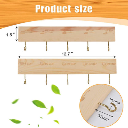 Premium Bamboo Measuring Cups and Spoons Rack, Measuring Cup Organizer Rack Suitable for Kitchen Hanging Cups and Spoons, Including Screw and Adhesive Mounting（2 pcs）
