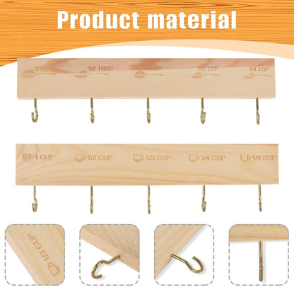 Premium Bamboo Measuring Cups and Spoons Rack, Measuring Cup Organizer Rack Suitable for Kitchen Hanging Cups and Spoons, Including Screw and Adhesive Mounting（2 pcs）