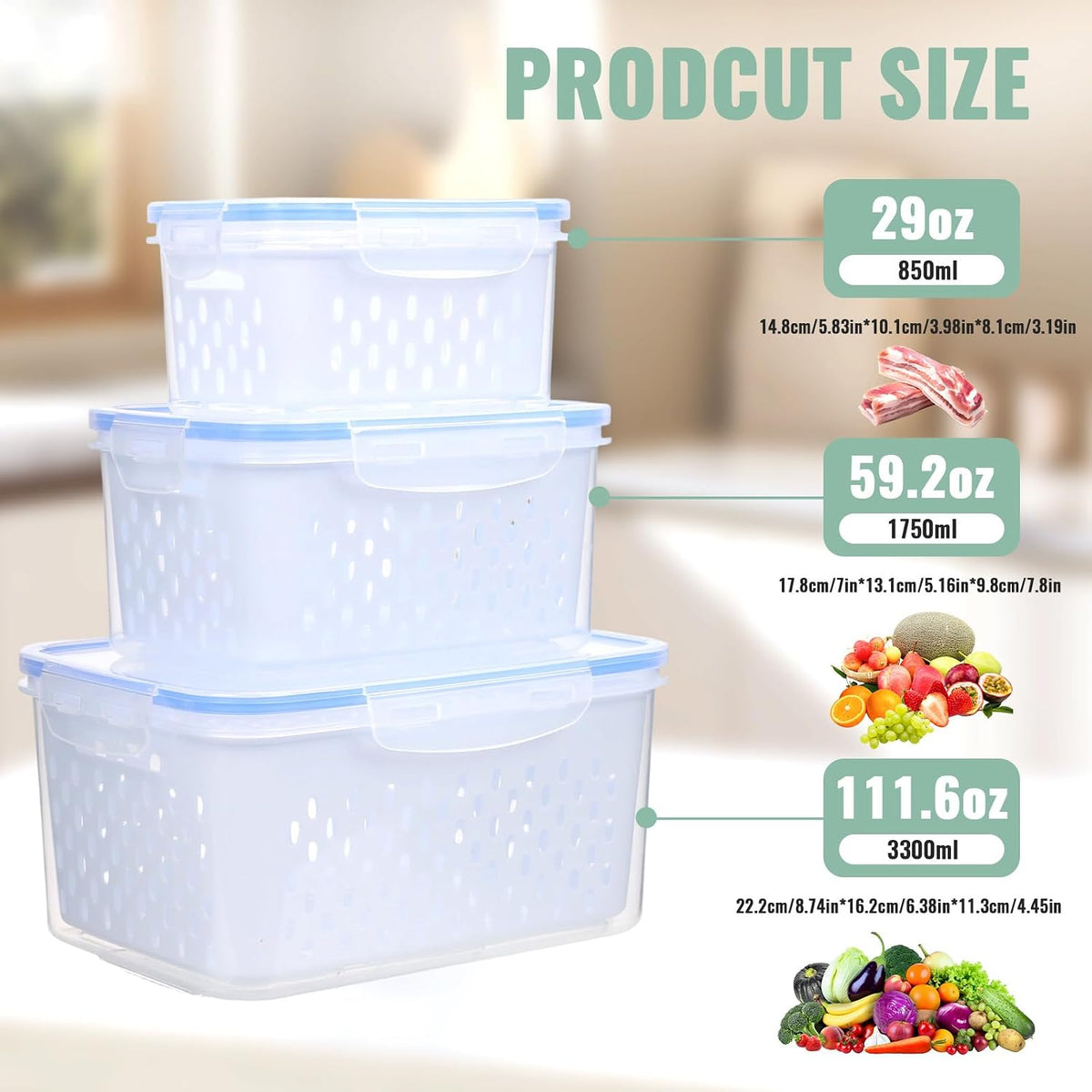 5 Pack Fruit Storage Containers for Fridge Berry Containers for Fridge | Produce Containers with Removable Colander Berry Storage Containers Veggie BPA-Free Plastic Crisper for Long-Term Freshness