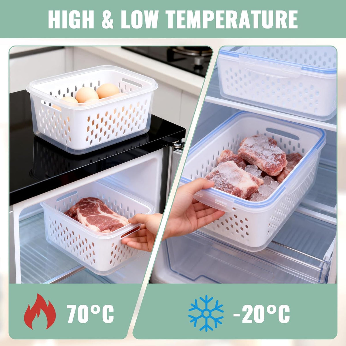 5 Pack Fruit Storage Containers for Fridge Berry Containers for Fridge | Produce Containers with Removable Colander Berry Storage Containers Veggie BPA-Free Plastic Crisper for Long-Term Freshness