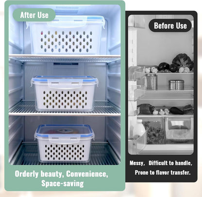 5 Pack Fruit Storage Containers for Fridge Berry Containers for Fridge | Produce Containers with Removable Colander Berry Storage Containers Veggie BPA-Free Plastic Crisper for Long-Term Freshness