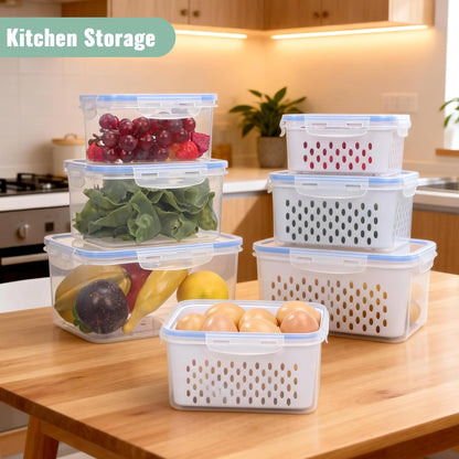 5 Pack Fruit Storage Containers for Fridge Berry Containers for Fridge | Produce Containers with Removable Colander Berry Storage Containers Veggie BPA-Free Plastic Crisper for Long-Term Freshness