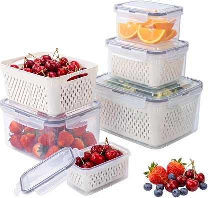 5 Pack Fruit Storage Containers for Fridge Berry Containers for Fridge | Produce Containers with Removable Colander Berry Storage Containers Veggie BPA-Free Plastic Crisper for Long-Term Freshness