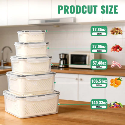 5 Pack Fruit Storage Containers for Fridge Berry Containers for Fridge | Produce Containers with Removable Colander Berry Storage Containers Veggie BPA-Free Plastic Crisper for Long-Term Freshness