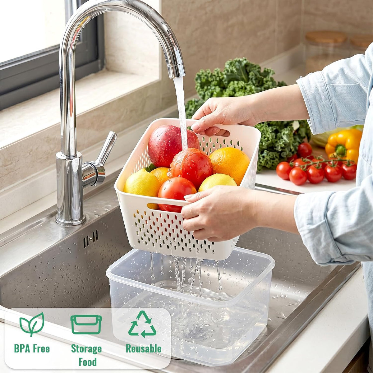 5 Pack Fruit Storage Containers for Fridge Berry Containers for Fridge | Produce Containers with Removable Colander Berry Storage Containers Veggie BPA-Free Plastic Crisper for Long-Term Freshness